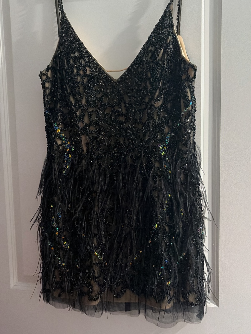 Black Beaded & Feather Cocktail Dress